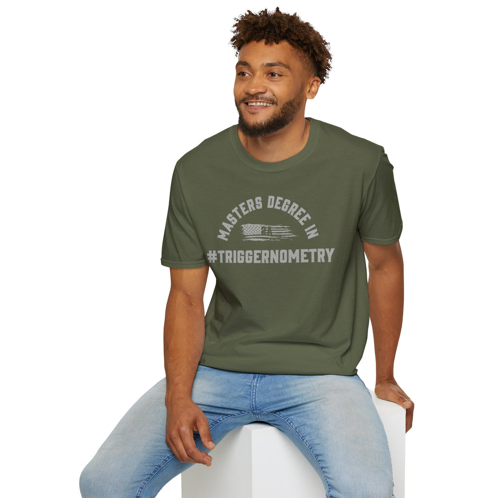 T-Shirt — "Masters Degree in Triggernometry" Graphic Tee (Guns & Shooting Humor)