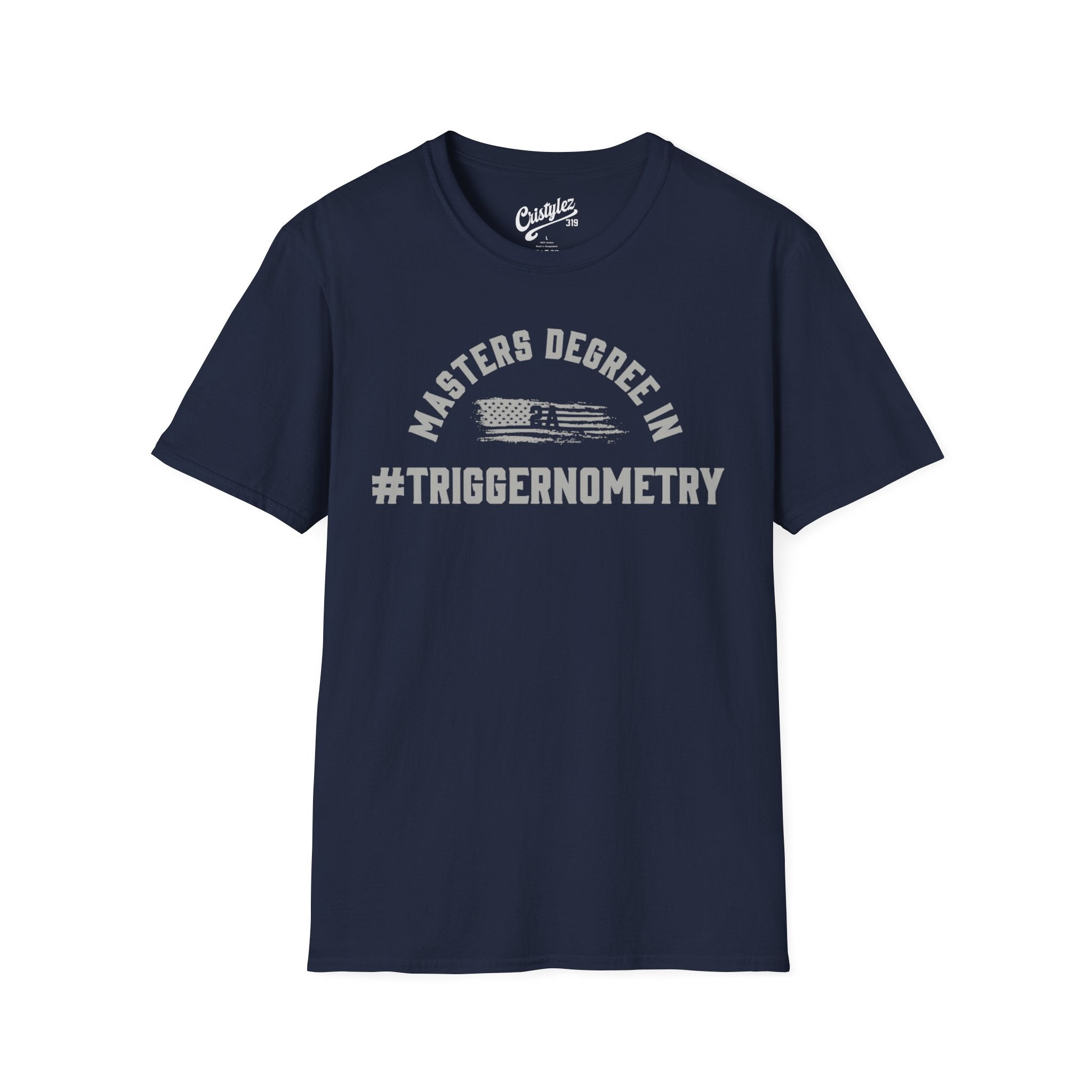 T-Shirt — "Masters Degree in Triggernometry" Graphic Tee (Guns & Shooting Humor)