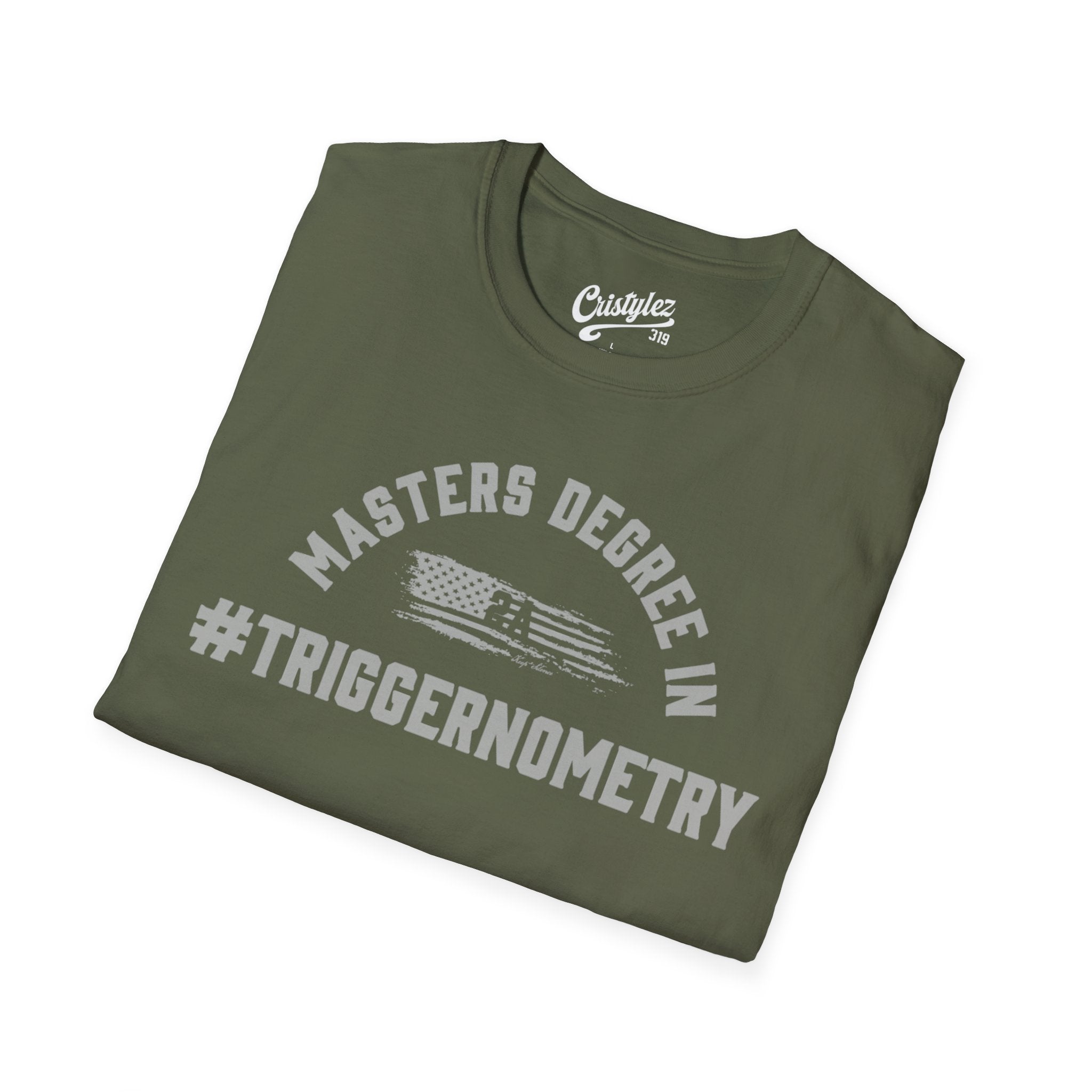 T-Shirt — "Masters Degree in Triggernometry" Graphic Tee (Guns & Shooting Humor)