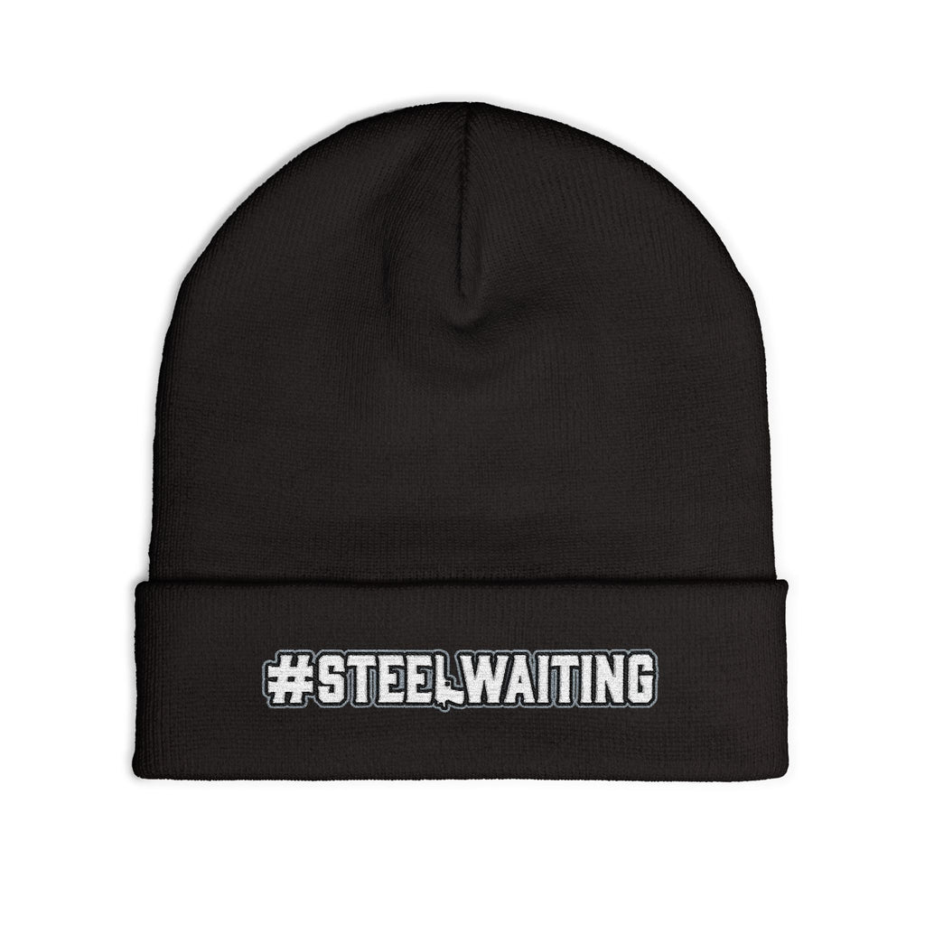 #STEELWAITING Embroidered Knit Beanie — Cozy Black Cuffed Hat for Second amendment enthusiasts