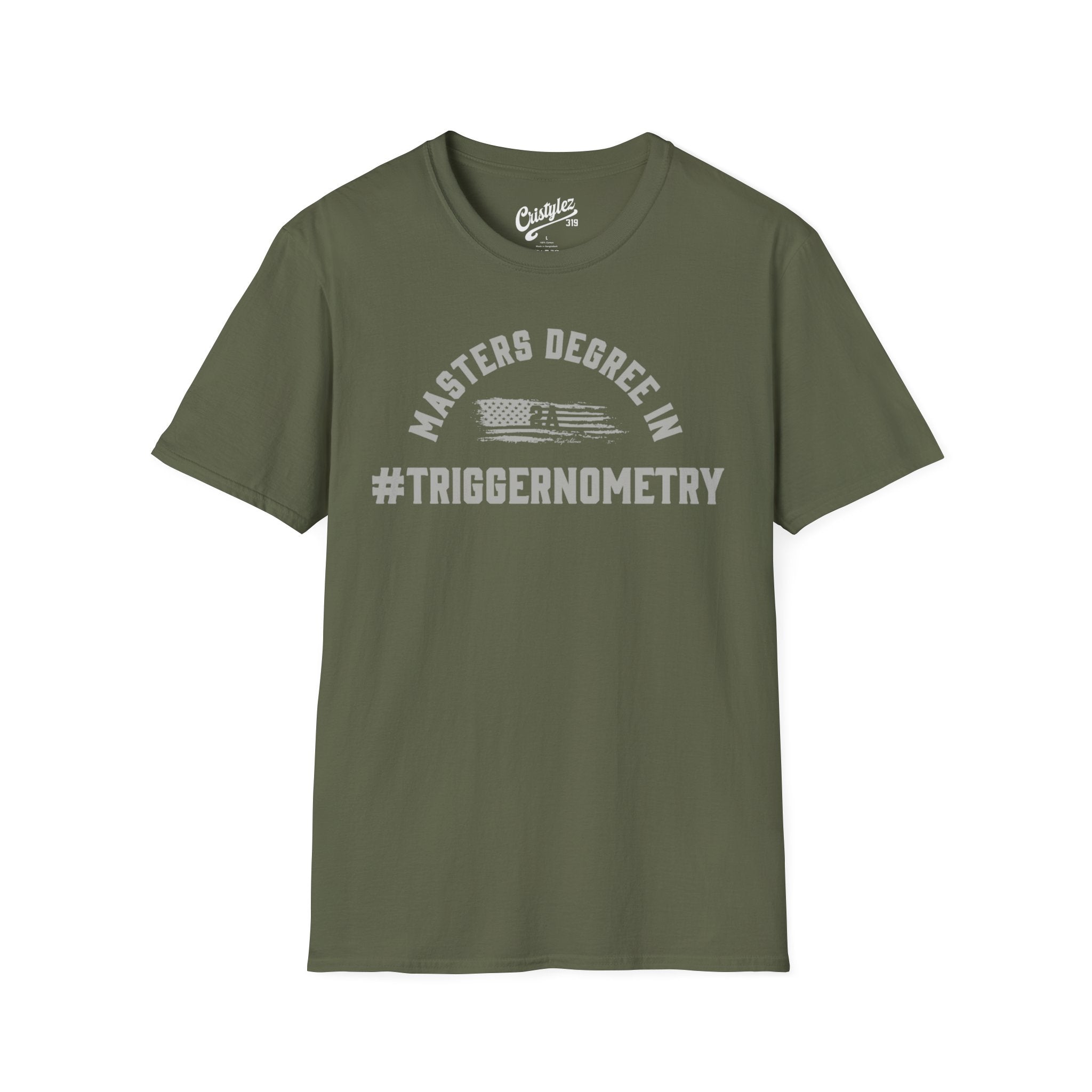 T-Shirt — "Masters Degree in Triggernometry" Graphic Tee (Guns & Shooting Humor)
