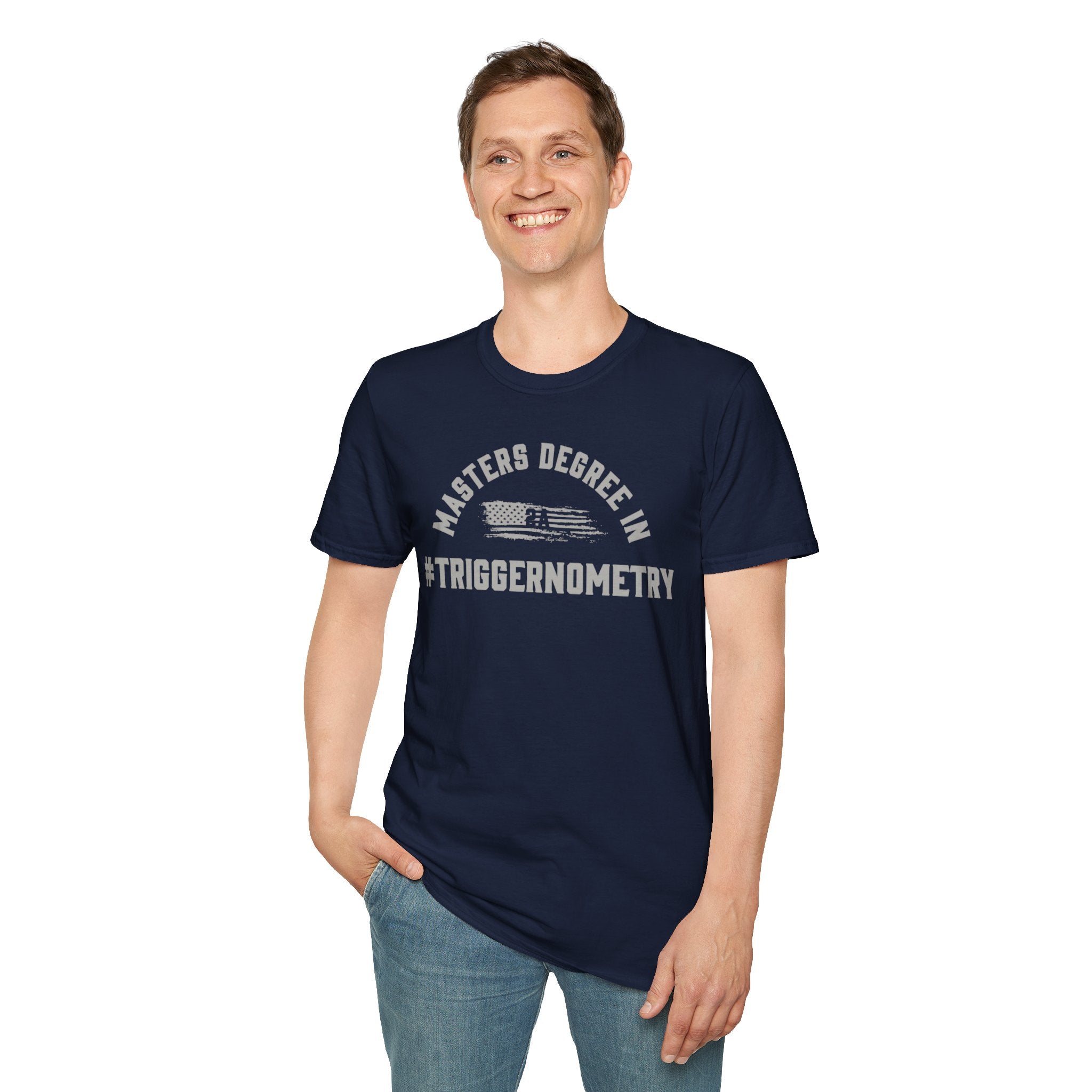 T-Shirt — "Masters Degree in Triggernometry" Graphic Tee (Guns & Shooting Humor)