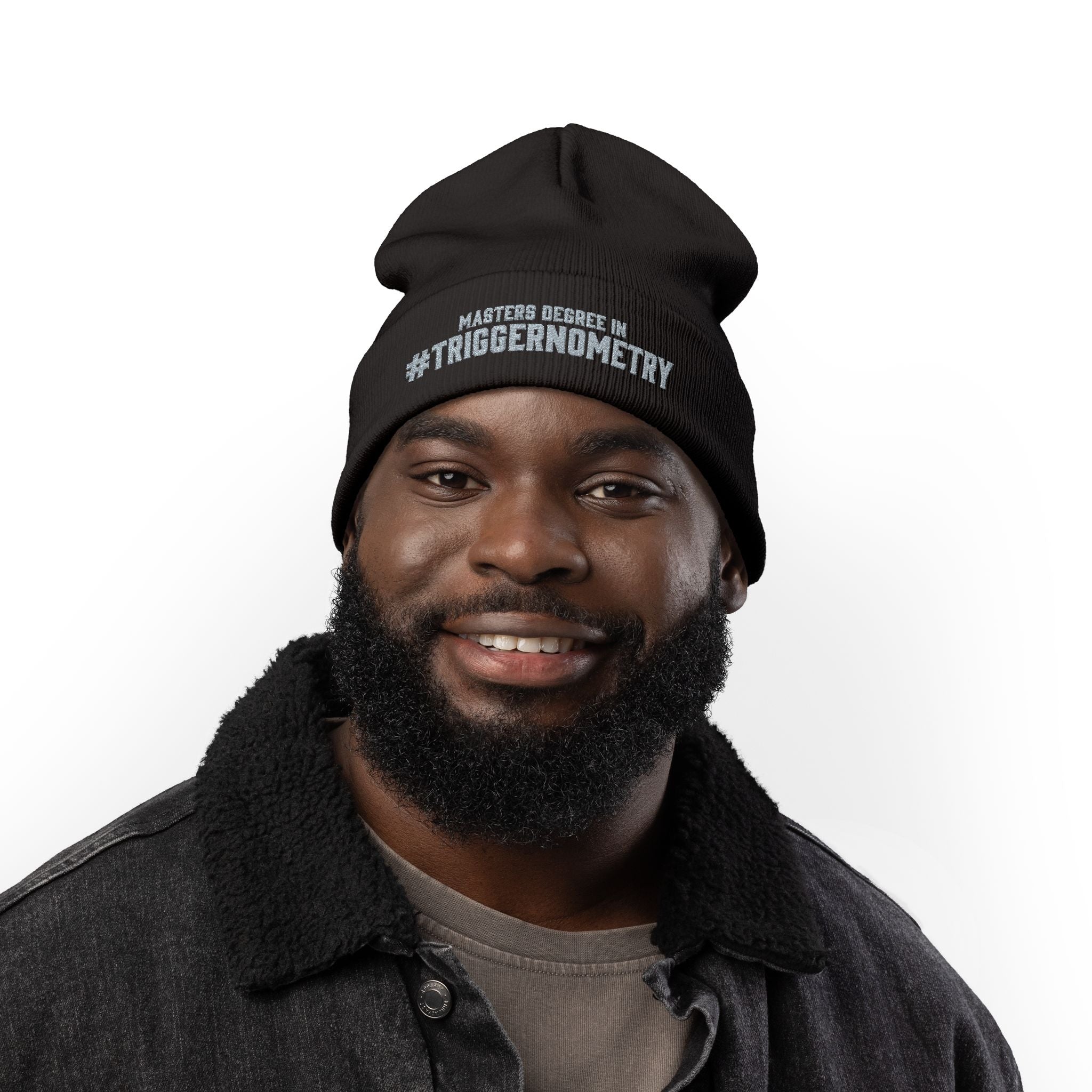 Embroidered Beanie — "Masters Degree in #Triggernometry" Winter Knit Hat