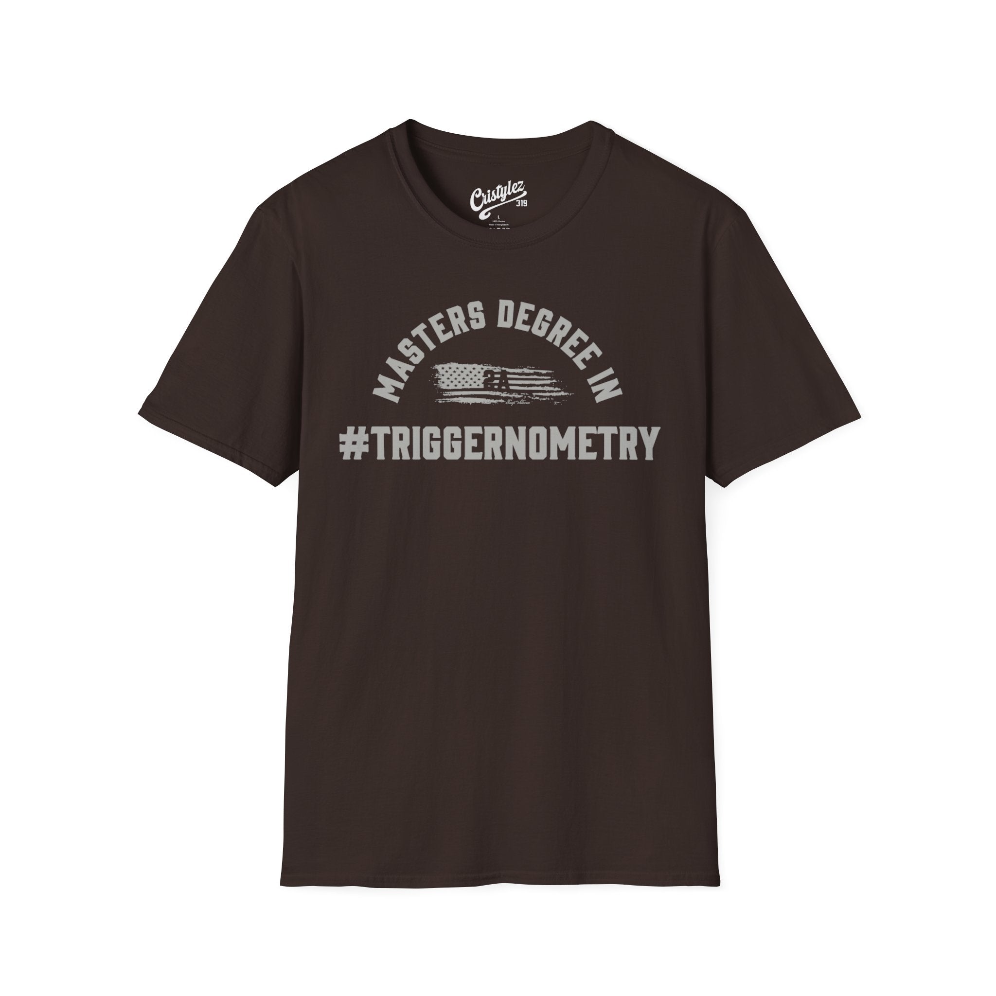T-Shirt — "Masters Degree in Triggernometry" Graphic Tee (Guns & Shooting Humor)